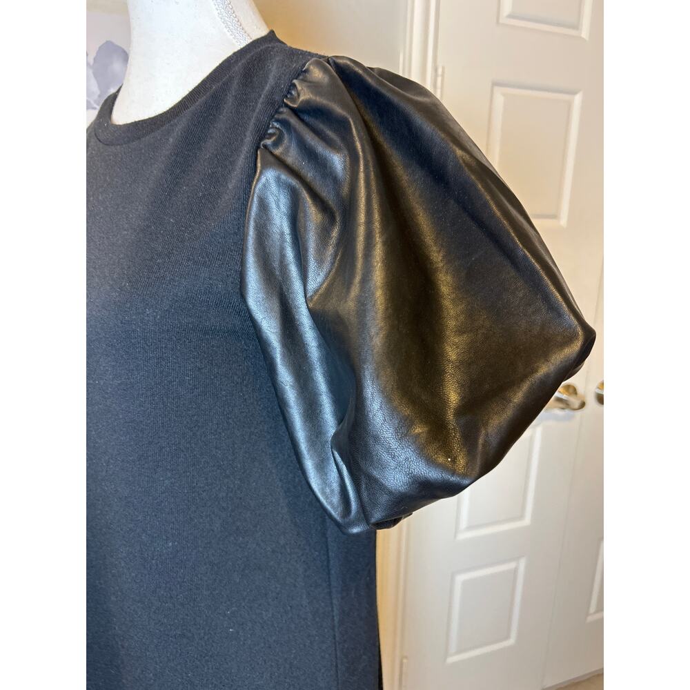 THML | Black Faux Leather Puff Sleeve Shirt Dress | Small - Picture 6 of 10